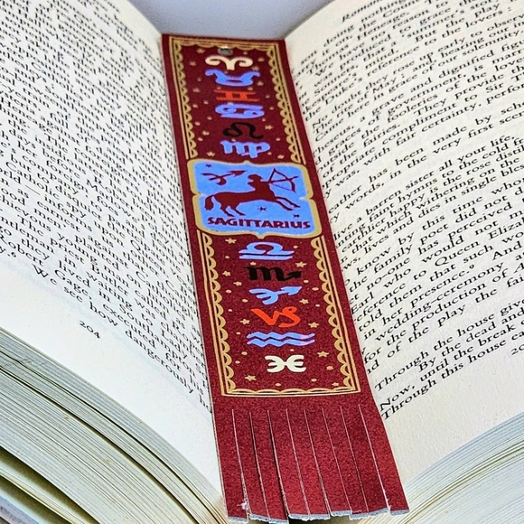 Top-Grain Leather Decorative Zodiac Bookmarks - Sagittarius Astrology Sign - Picture 2 of 9